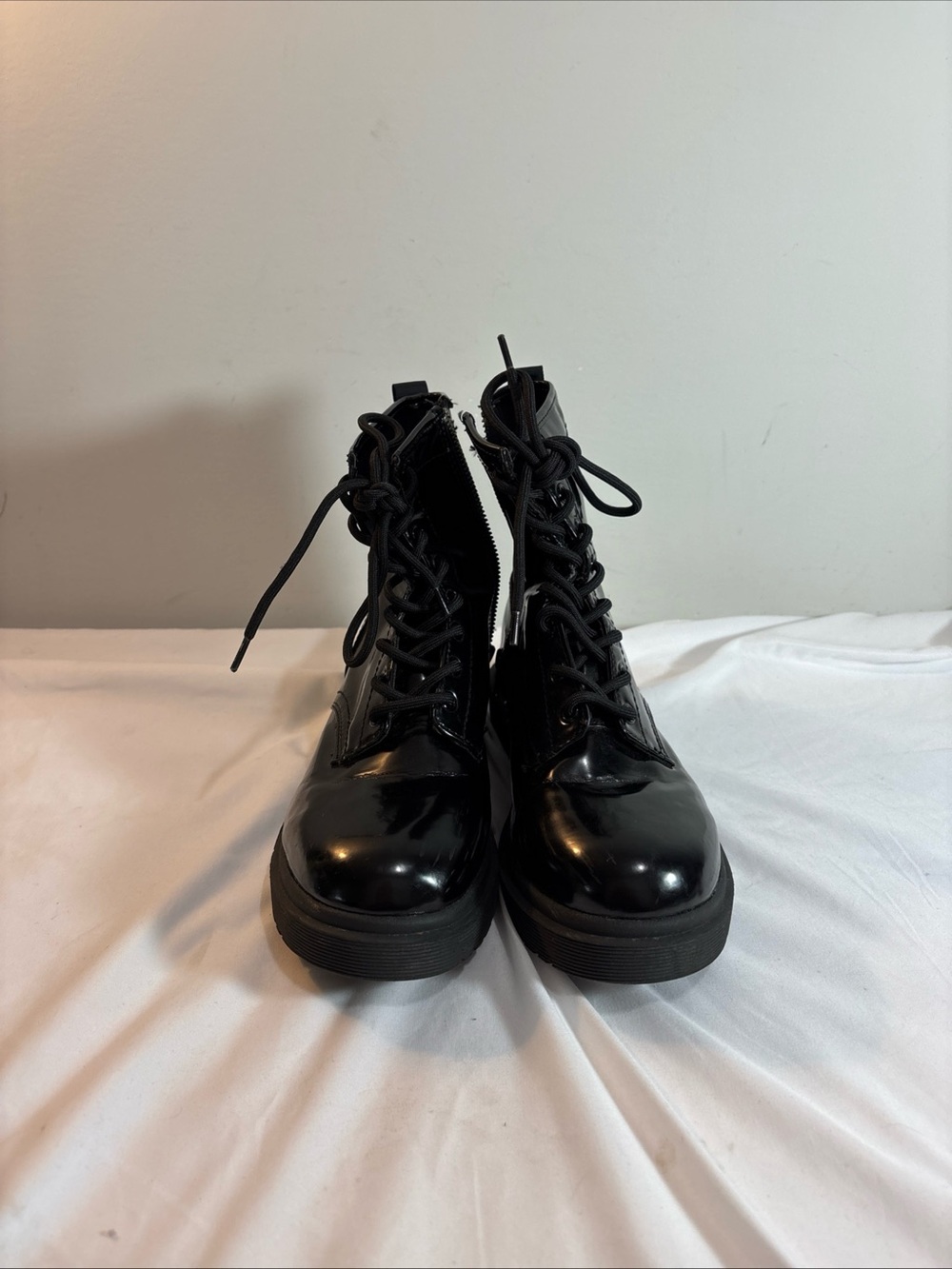 Mission Black Patent Lace-Up Combat Boots - Women's. 8/7